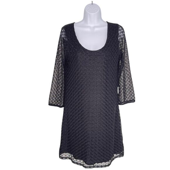 Lucky Brand Lace Mini Shift Dress Medium Metallic Black - Picture 1 of 10